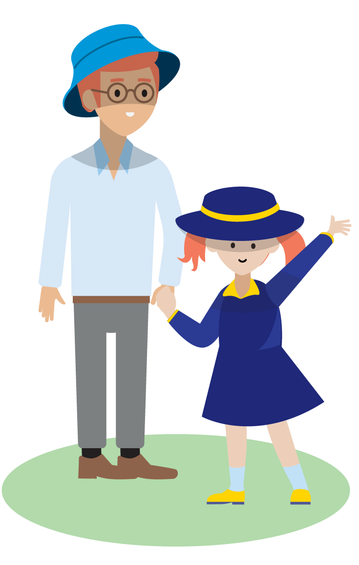 a sunsmart adult and child wearing hats