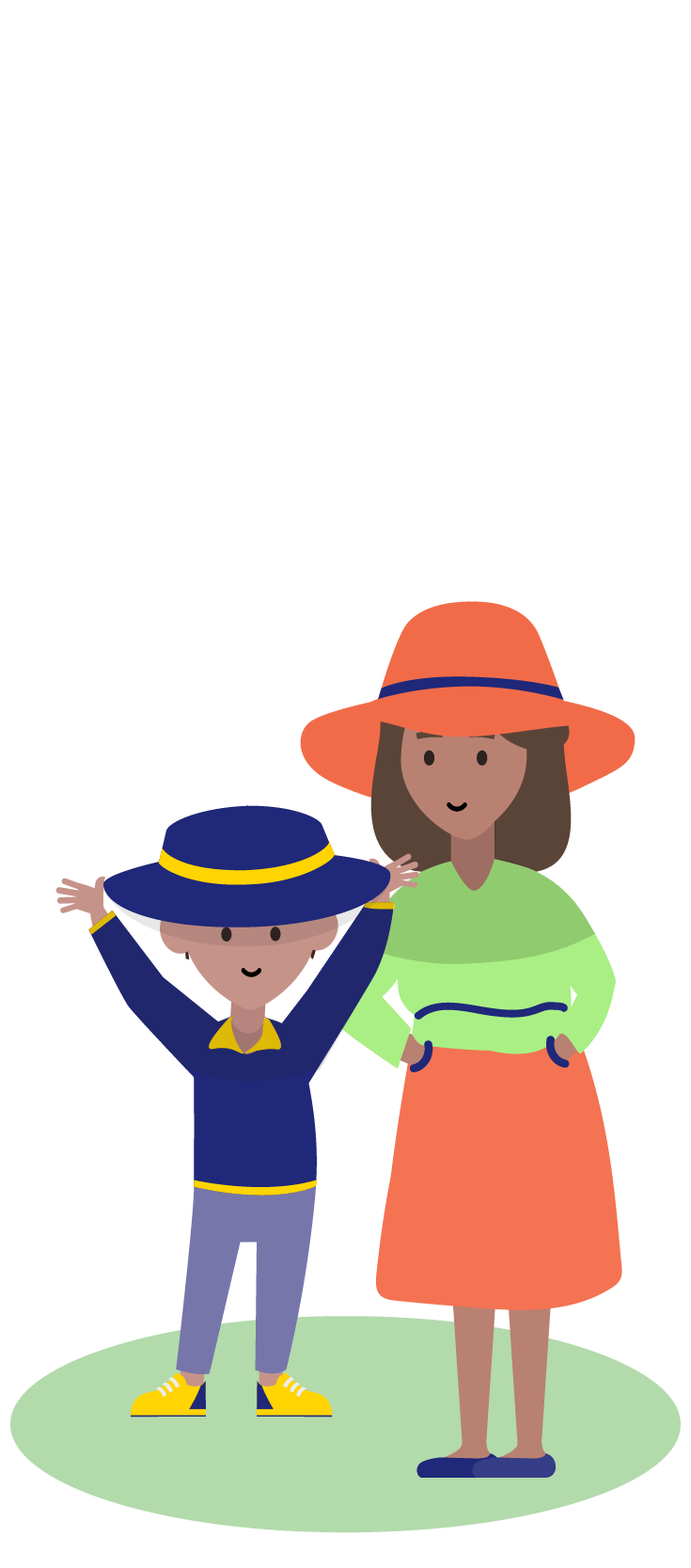 illustration of a child and adult wearing hats